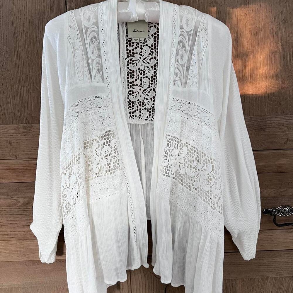 Anthropologie Elevenses White Eyelet Lace Jacket Top